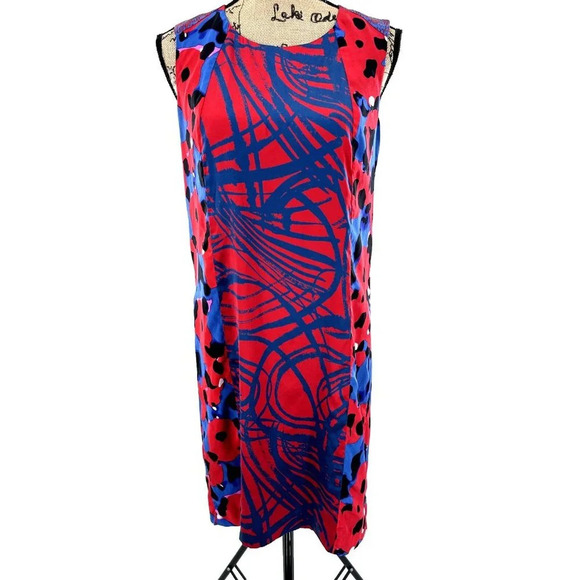 DKNY Dress Women 4 Silk Abstract Print Lined Zip Sleeveless Round Neckline Artsy - Picture 1 of 9